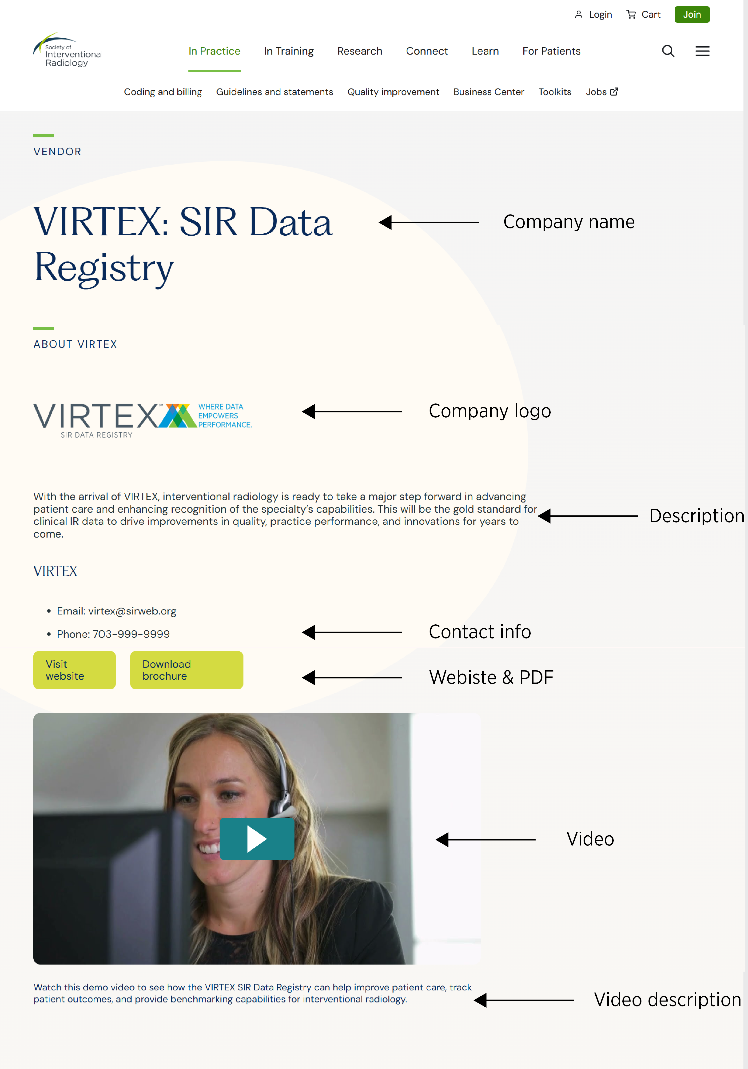 Vendor directory sample page